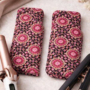Vera Bradley Iconic NEW Set of 2 Flat Iron & Curling Iron Holders Raspberry